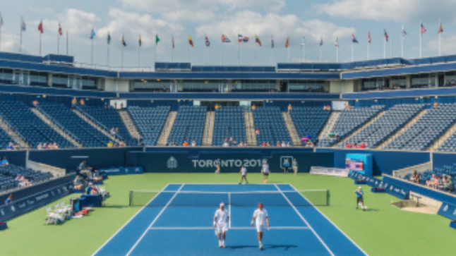 Tennis stadium scene representing the global and event-focused aspects of a business administration degree in Sport Management.