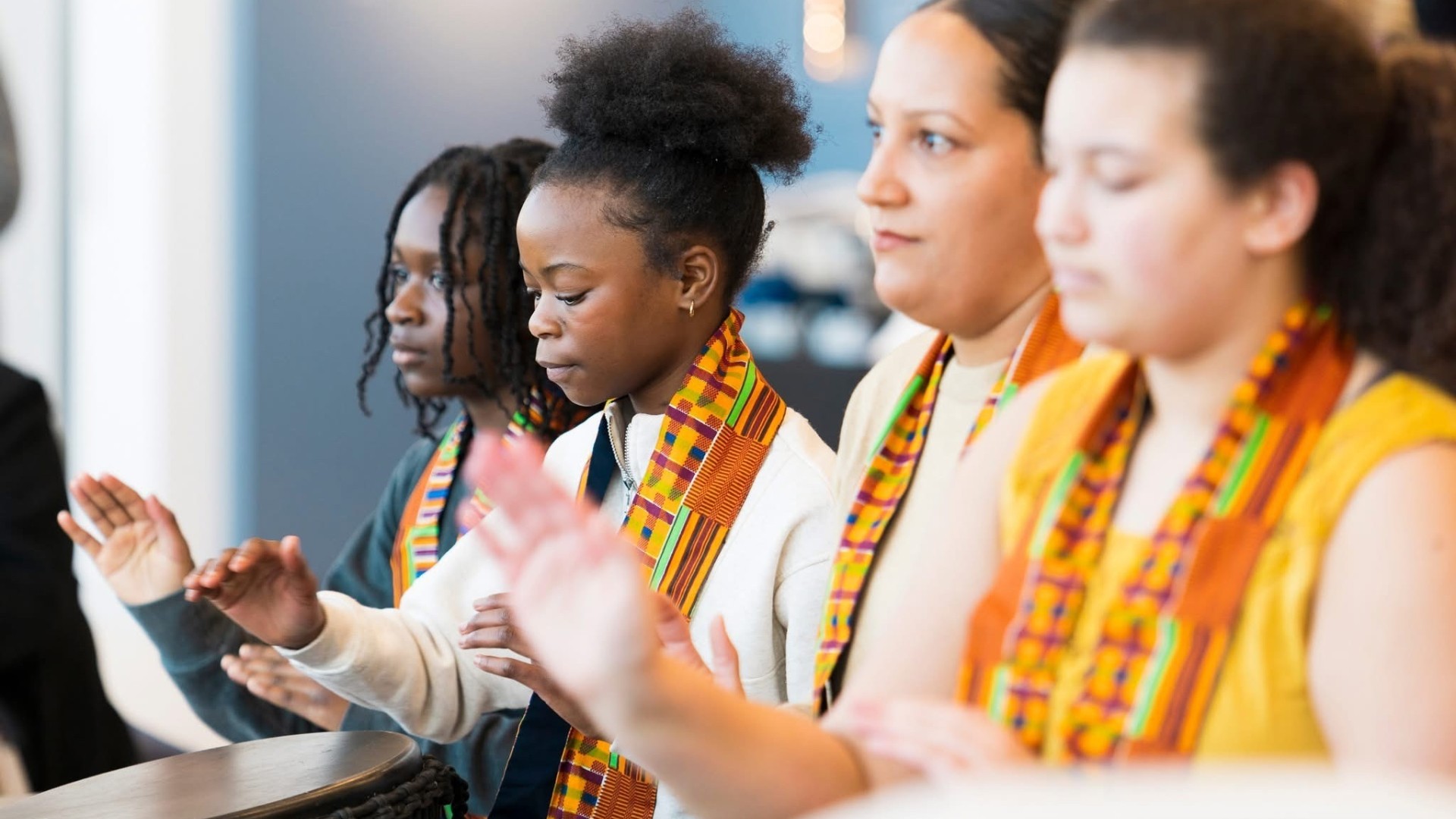 Students playing African Drums at the kick-off ceremony of African Heritage Month
