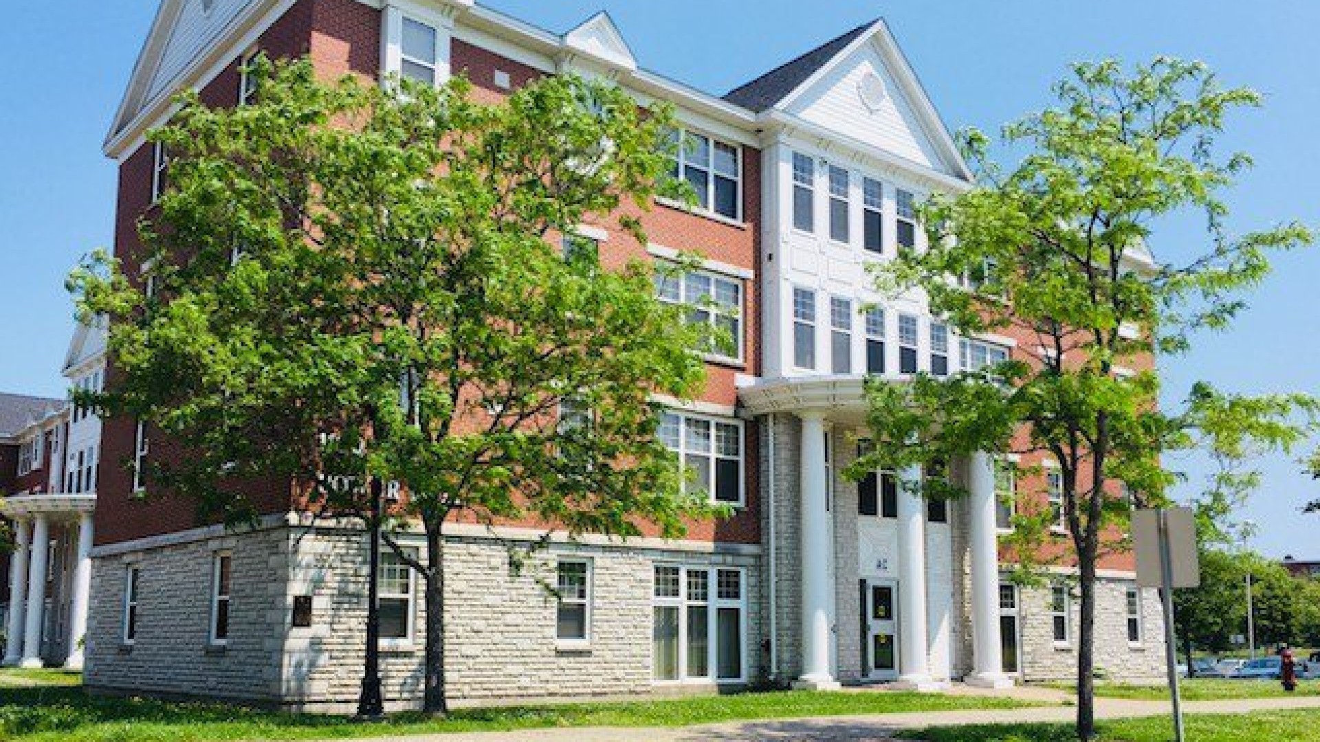Exterior of Power Hall on a sunny day 