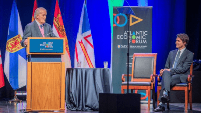 Prime minister on stage at the Atlantic Economic Forum 