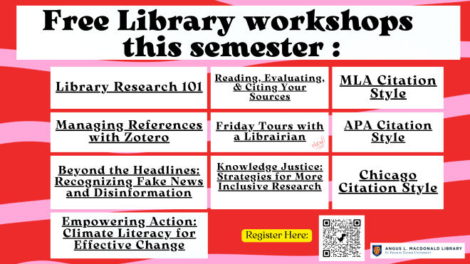 Listing of Library Workshop Titles offered in Fall 2024