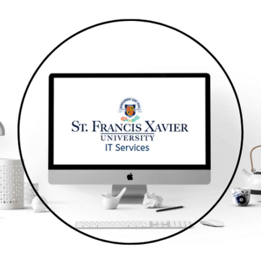 A computer with the StFX logo