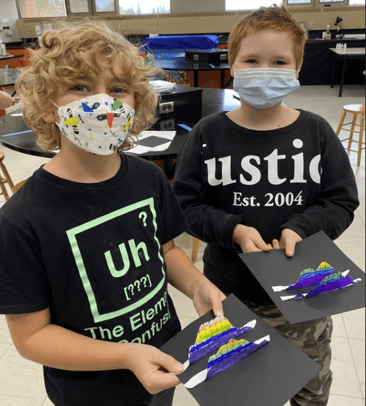 Picture of 2 Students Holding their Model Mockup of the Ocean Floor