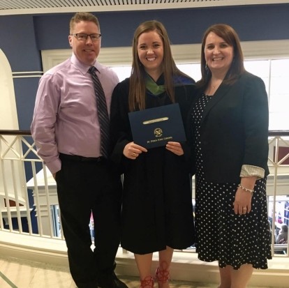 Heather at StFX Convocation in 2017 with her parents