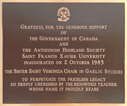 Stone Memorial to the Legacy of Sister Saint Veronica, from Which the Chair of Gaelic Studies Received it's Name