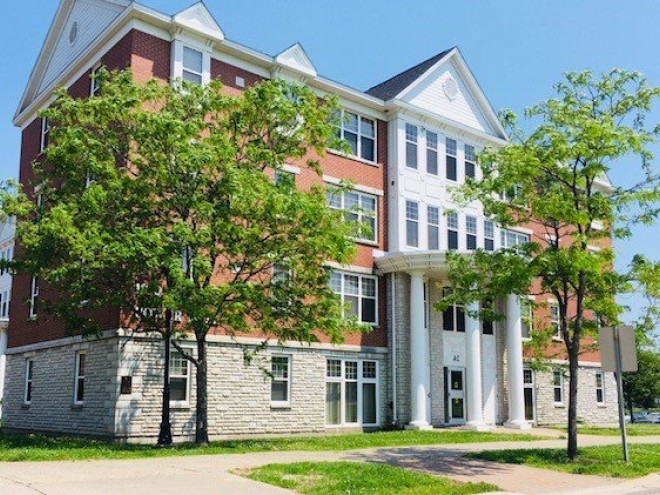 Exterior of Power Hall on a sunny day 